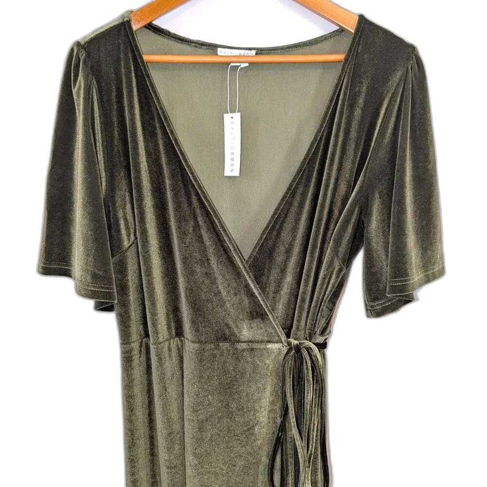 NWT Baltic Born | Katelyn Dark Olive Green Velvet Maxi Wrap Dress | Size XXL - Picture 8 of 15